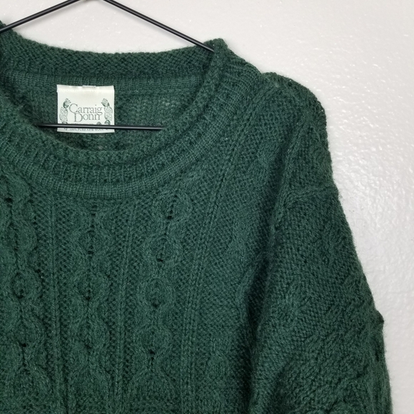 Cattaig Donn Cable Knit Wool Dress Made in Ireland Green M - Picture 4 of 8